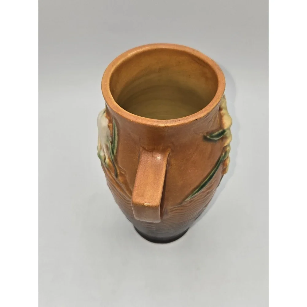 Roseville Freesia Vase 117-6 Double‎ Handle Brown Art Pottery 1940s